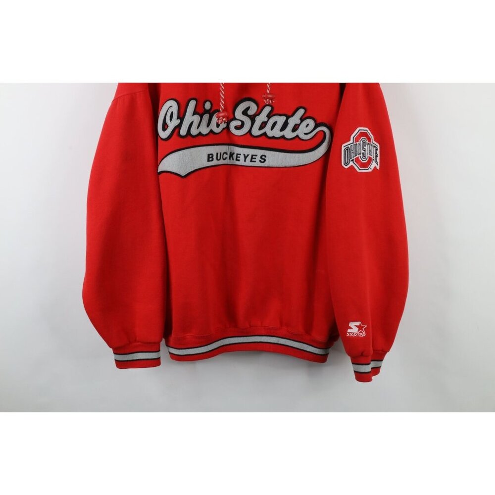 Vintage 90s Starter Mens Large Spell Out Script Ohio State University Hoodie Red - Picture 3 of 16